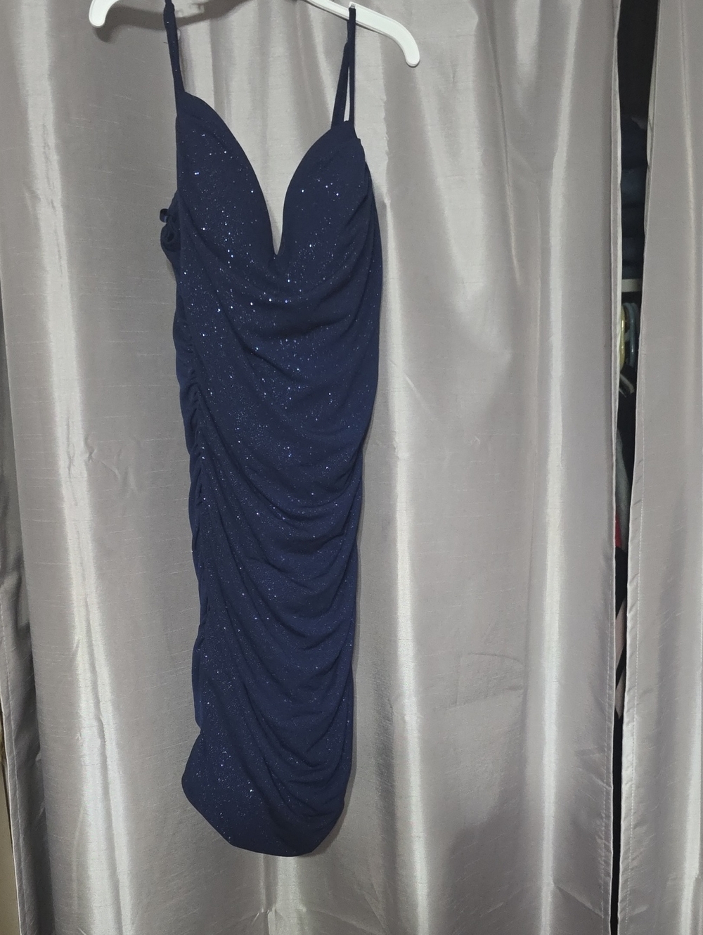 Navy Sparkle Ruched Slip Dress-Windsor